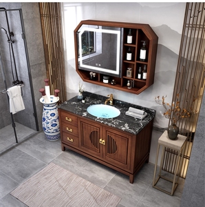 Lavabo de diseño <span class=keywords><strong>retro</strong></span> chino, cabezal de ducha de madera maciza y gabinete de almacenamiento para baño - Product Image 6