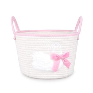Cesta de Almacenamiento de Cuerda de Algodón con Bordado de Cisne, Asas con Lazo Rosa, Plegable, <span class=keywords><strong>para</strong></span> Habitación Infantil, Sala de Estar, Organizador de Juguetes y <span class=keywords><strong>Ropa</strong></span>, Personalizable - Product Image 1