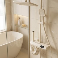 Ensemble de douche thermostatique intelligent blanc de luxe avec affichage numérique, système de douche avec douchette à main et douche pluie