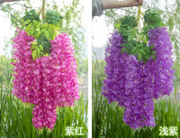 Nouvelle fleur artificielle en plastique de glycine à haute densité, fleur de glycine suspendue pour salon, décoration murale
