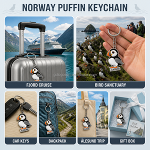 Portachiavi Personalizzato con Puffin di Alesund, Norvegia - Souvenir di Viaggio Nordico, Charm Uccello Smaltato Carino - Fabbrica SEDEX - Product Image 2