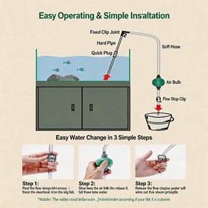 Changeur d'eau pour <span class=keywords><strong>aquarium</strong></span> Quanying, pompe à siphon de 195 cm, nettoyeur de gravier, tube extensible, forte aspiration pour eau douce et marine - Product Image 5