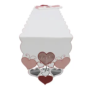 OWENIE Valentine's Day Romantic Decorations White Embroidery Love Heart Wedding Cutwork Table Runner
