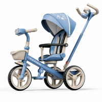 Tricycle pliable pour enfants, vélo à 3 roues avec capote et panier, poignée de poussée parentale pour les tout-petits, garçons et filles de 1 à 3 ans