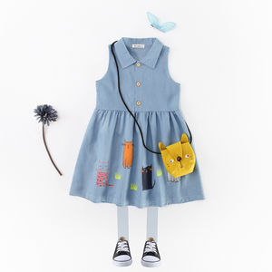 ชุดเดรสเด็กผู้หญิงน่ารักลายแมวผ้าเดนิมสำหรับเด็กอายุ 1 ปี จากประเทศจีน - Product Image 1