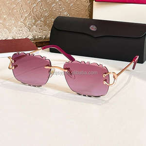 Francia <span class=keywords><strong>coche</strong></span> alta calidad sin montura cuadrado oro mujeres hombres personalizado diamante corte UV400 gafas de sol 2025 - Product Image 4