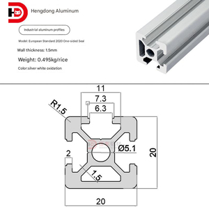 Profili in Alluminio con Scanalature a T 2020, Spessore 1,5mm, 20mm X 20mm - Quattro Aperture, 100cm-600cm, Estrusione in Alluminio - Product Image 4