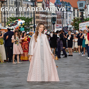 Vestido Abaya PROMISTAR Gris con Cuentas Florales hasta el Tobillo, para Mujer, Modesto, Transpirable, de Poliéster Egipcio, Antiestático, Gran Venta - Product Image 2