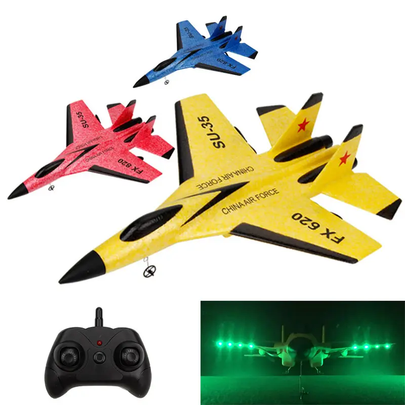 FX620 RC Plane with LED Light Night Flying SU35 RC Airplane Toy EPP Foam RC Glider Aircraft Remote Control Toys RTF VS FX820