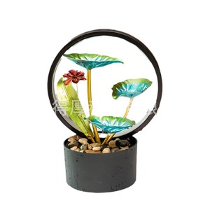 Fuente de agua decorativa con rueda Feng Shui, base negra con piedras y diseño de loto, decoración interior para sala de estar, regalo para el hogar. - Product Image 1