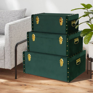 Tùy Chỉnh Sang Trọng Màu Xanh Lá Cây Nhung Lưu Trữ Thân Cây Thiết Lập Stackable Trang Trí Tổ Chức Thân Cây Với Vàng Phần Cứng - Product Image 6