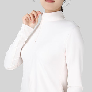 Haut de yoga pour femme à manches longues, demi-zip, coupe ajustée, séchage rapide, en Spandex/Nylon, pour le sport, la course, le fitness et l'entraînement, Rose, Noir, Blanc - Product Image 4