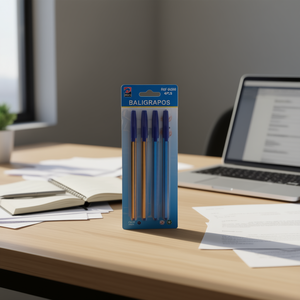 MNJ Ballpoint Pens 4Pcs Blue Ink Ref 04566 Pack - Product Image 3