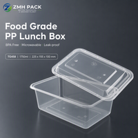 Boîte de préparation de repas carrée en PP de qualité alimentaire, écologique, 1750 ml, compatible micro-ondes et congélateur, avec couvercle verrouillable, impression UV personnalisée, pour sushi et pizza