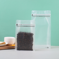 Prêt à expédier sac d'emballage de café transparent à fond plat 250g 8oz avec fermeture à glissière et valve