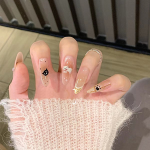 Ins Venta caliente Uñas usables Dibujos animados Gradiente Manicura francesa Xiaohongshu Chica Año Nuevo Dulce Estilo fresco Puntas de uñas - Product Image 6