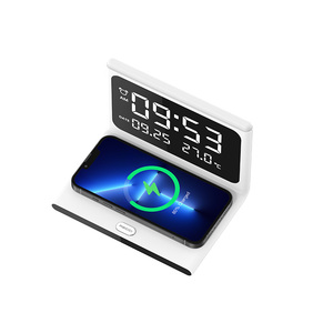 <span class=keywords><strong>Réveil</strong></span> numérique du fabricant Charge rapide 15W <span class=keywords><strong>Chargeur</strong></span> sans fil multifonctionnel Calendrier avec lumière ambiante LED - Product Image 1