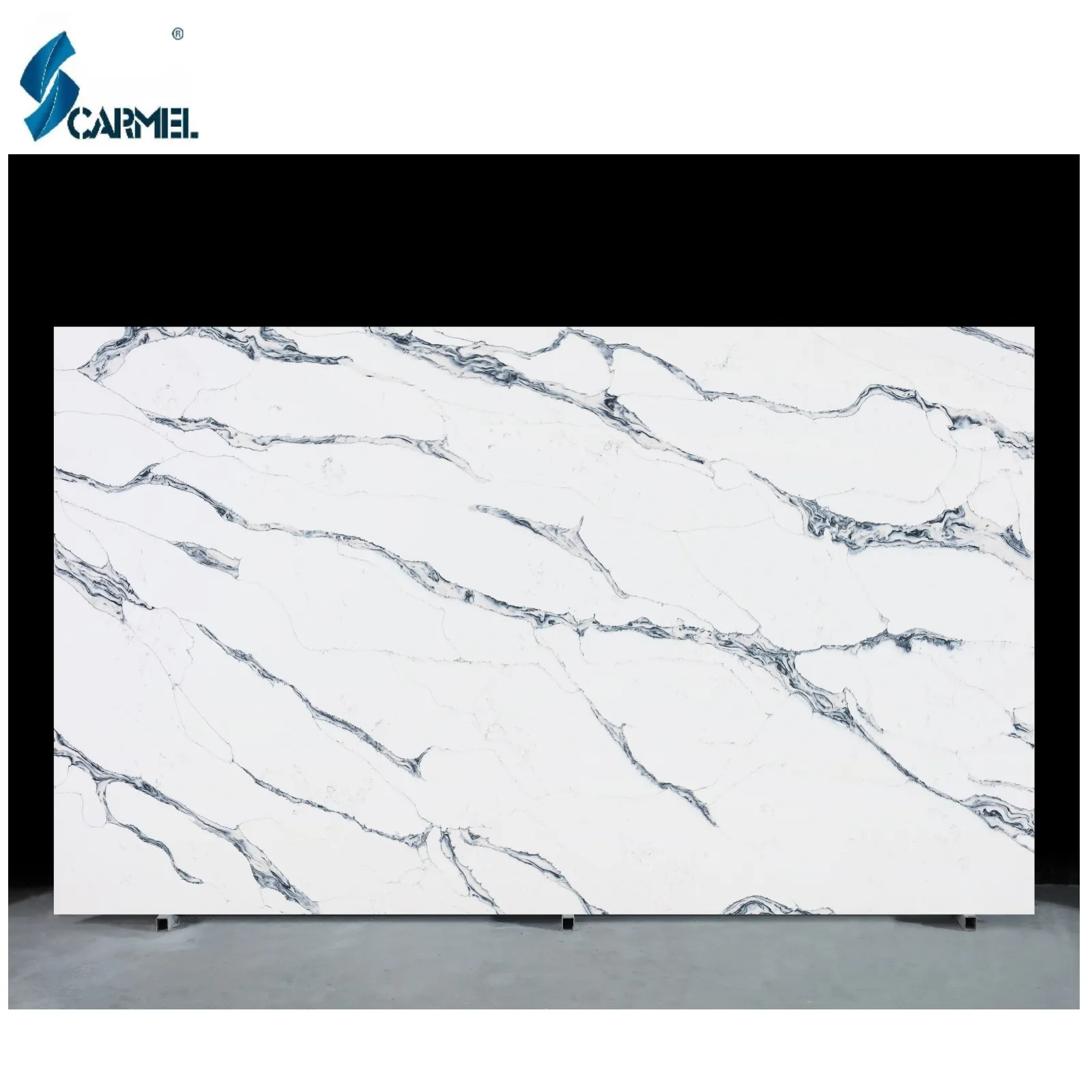 CARMEL Artificial Marble Tile Polished Surface Quartz Stone Table Top White Calacatta Quartz Stone Slab For Kitchen Countertops