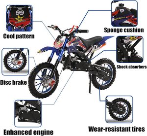 Moteur 49cc 2 temps tout-terrain, <span class=keywords><strong>moto</strong></span> noire, mini motocross à essence - Product Image 2