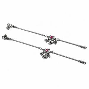 Chevillère en argent sterling 925 avec motif de lotus et accent de pierre rose - Product Image 2
