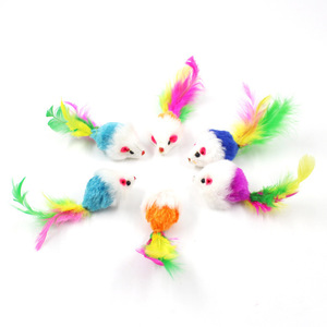 Plush <b>Mouse</b> Cat <b>Toy</b> Colorful Feather Realistic Pet Interactive <b>Toy</b> - Product Image 1