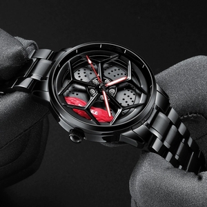 Reloj de Pulsera para Hombre con Diseño de Llanta de Coche, Modelo 2055, de Lujo, Correa de Aleación de Acero Inoxidable, Cuarzo, Resistente al Agua 30M - Product Image 2