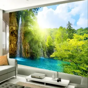 טפט תלת מימד מותאם אישית נוף הרים ומים מפל קיר ציור קיר סלון ספה נוף ניירות קיר