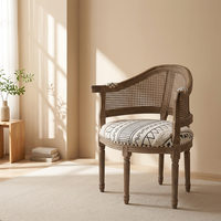 Fauteuil baril avec assise rembourrée et dossier en rotin canné, vente en gros, couleur personnalisée, OEM ODM, certifié FSC