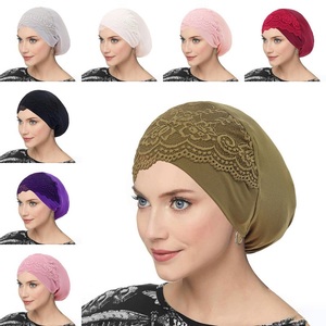 <span class=keywords><strong>Bonnet</strong></span> Turban Doux en Dentelle pour Femme, Chapeau Foulard Uni en Polyester à Bord Large – Prix Abordable - Product Image 3