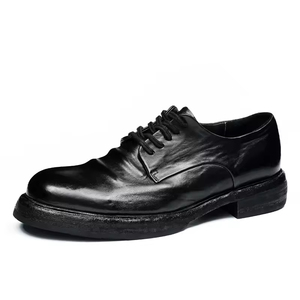 Chaussures Derby montantes pour hommes, style business décontracté, fabriquées à la main Goodyear, en cuir véritable à bout large, avec semelle épaisse et finition lavée - Product Image 5