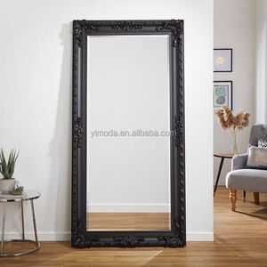 Miroir mural en bois sculpté à feuilles dorées, style rétro antique royal Art Déco, décoration de luxe sur pied pour dressing - Product Image 2