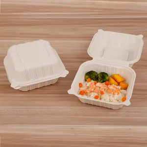 Custom Biodegradable Corn Starch 3-Compartmnt Takeaway Food Box Conjoined Cornstarch Meal Box With Cover