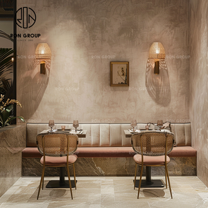 Premium Moderne Commercial Pierre Frittée Table Carrée Rotin Chaise <span class=keywords><strong>Velours</strong></span> Long Banc Cabine Sièges Café Restaurant Ensemble de Meubles - Product Image 4