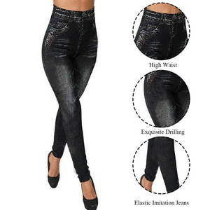 Leggings Vaqueros Estampados al por Mayor para <span class=keywords><strong>Mujer</strong></span>, Jeggings de Mezclilla de Invierno - Product Image 4