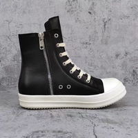 Chaussures montantes décontractées pour hommes et femmes en cuir véritable à lacets avec fermeture éclair et motif étoile à cinq branches, noires, pour l'été et l'automne