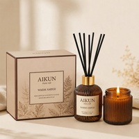 Coffret d'aromathérapie AIKUN Musc Blanc Longue Durée avec diffuseur à bâtonnets en verre et bougie, emballage cadeau pour la maison, le spa et l'hôtel