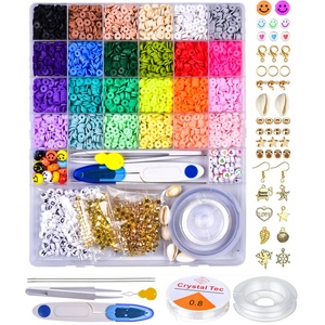 24 Colors 6000pcs Clay Beads Box Set Kit Flat Round Polymer Beads Heishi Beads with Pendant Charms for Jewelry Making Kit S-082
