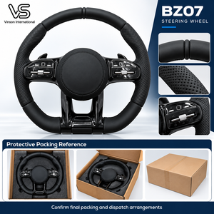 พวงมาลัยหนังสีดำแบบแบน รุ่น BZ07 สำหรับรถยนต์เมอร์เซเดส-เบนซ์ ซีคลาส W205 พร้อมปุ่มควบคุมมัลติฟังก์ชั่นและแป้นเปลี่ยนเกียร์ - Product Image 5