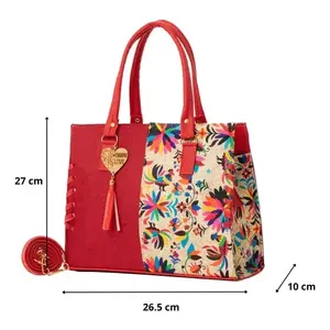Bolso Tote de Yute Rojo Fana Star, Tamaño Mediano, con Patrón de Letras, Bolso de Compras de Lona para Uso Diario con Bolsillo con Cremallera - Product Image 4