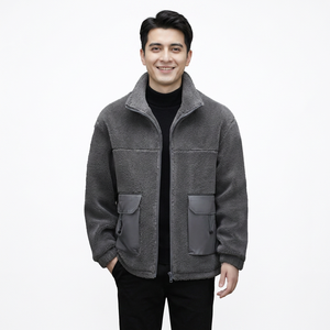 Veste d'hiver à ourlet réglable avec logo personnalisé, poches zippées tendance, veste en sherpa pour homme - Product Image 1