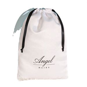 Pochette en satin blanc avec cordon de serrage pour bougies, ceintures, mèches de cheveux – Sac anti-poussière en satin doux avec logo personnalisé – Vente en gros - Product Image 2