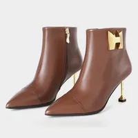 Hot Sale Qualität Großhandel Größe Echtes Leder Ankle Boot Schuhe Winters tiefel Damen stiefel Dünne Absätze Spitz zehen