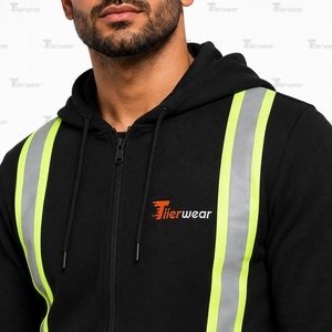 Sudadera con capucha negra para hombre con cremallera, tiras reflectantes de alta visibilidad, ropa de trabajo de seguridad - Product Image 5