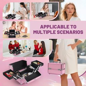 Estuche de <span class=keywords><strong>Maquillaje</strong></span> con Soporte para Brochas, Espejo LED Magnético, Estuche de Cosméticos de Viaje, Maleta de <span class=keywords><strong>Maquillaje</strong></span> con Cerradura con Llave - Product Image 6