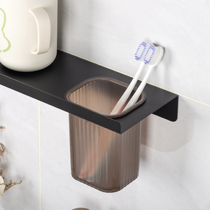 Estante de almacenamiento colgante de Metal montado en la pared del baño, estantes flotantes de pared con taza para cepillo de dientes - Product Image 4