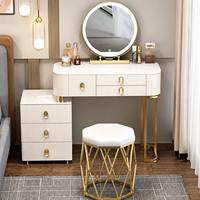 Table de toilette contemporaine multifonctionnelle avec système audio Bluetooth, éclairage, en bois massif écologique, rangement durable pour usage domestique
