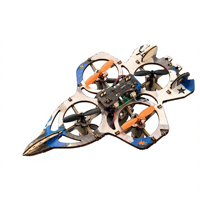 Wooden Assembled DIY Quadcopter Drone Science Experiment Handmade Fighter Jet Includes Remote Control Charging Cable Made