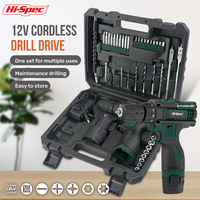 Kit d'outils combinés perceuse sans fil 12V Hi-Spec, boîte à outils mécanique de garage DIY avec perceuse électrique au lithium OEM ODM pour usage domestique