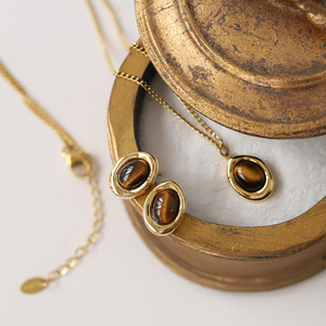 Piedra de ágata natural grano de café estilo Murad collar de moda cadena 18K chapado en oro de acero inoxidable collar pendientes conjunto para fiesta - Product Image 2