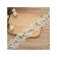 Ruban en dentelle française en soie de lait de 6 cm de large, brodé de fleurs, avec nœud floral fait main et perles, pour la décoration de textiles de maison, rideaux et projets DIY